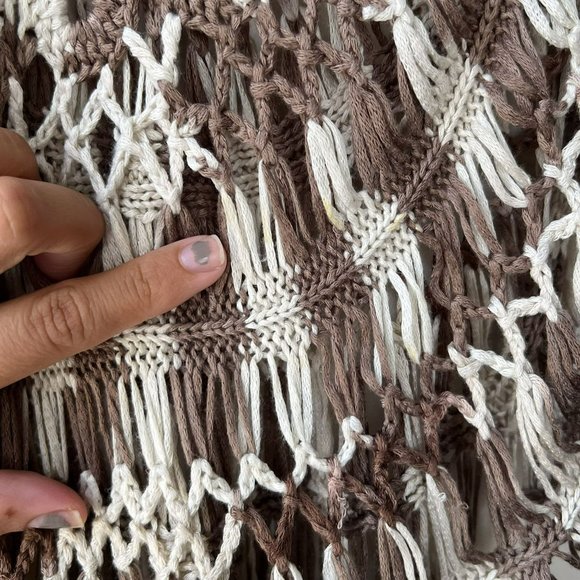 Vintage Y2K Vivid Collection Brown White Crocheted Swim Cover Up Blouse - Picture 5 of 10